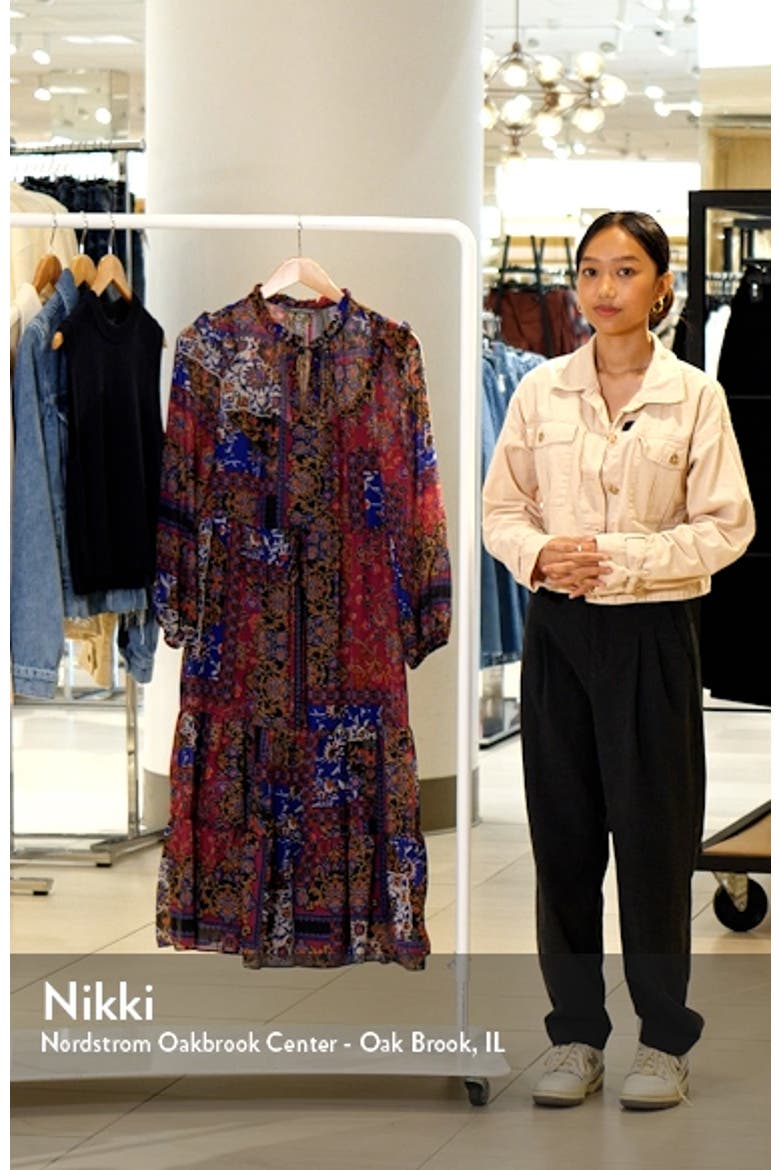 Floral Print Long Sleeve Drawstring Waist Midi Dress video