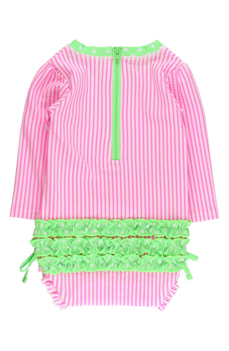 RuffleButts Kids' Seersucker One-Piece Rashguard Swimsuit, Alternate, color, Pink