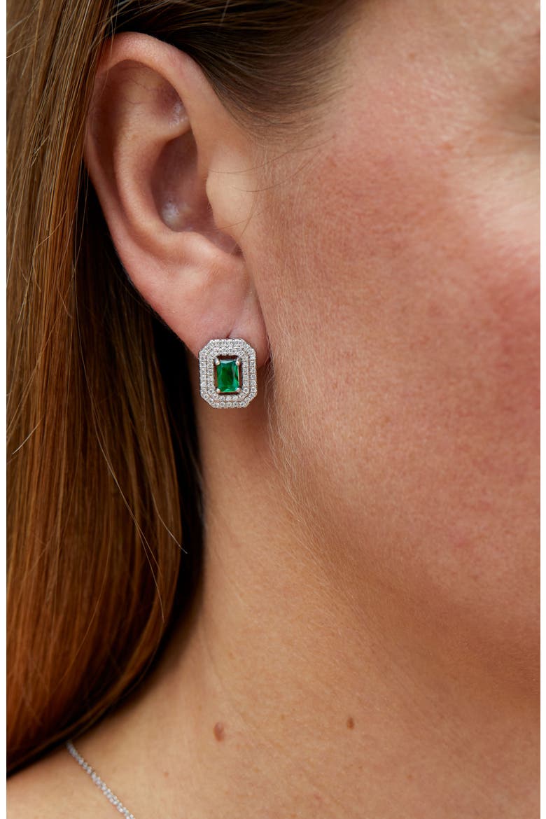 Double Halo Lab Created Emerald Stud Earrings, Alternate, color, GREEN