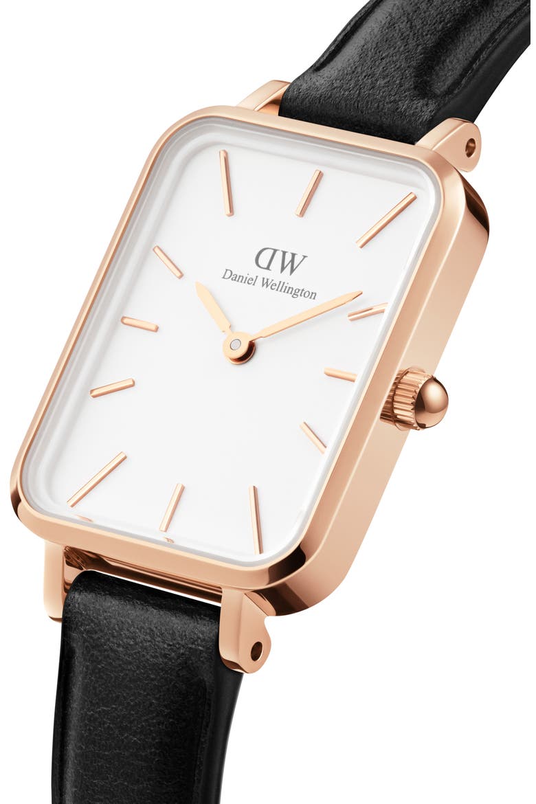 Quadro Sheffield Leather Strap Watch, 20mm x 26mm, Alternate, color, ROSE GOLD/WHITE