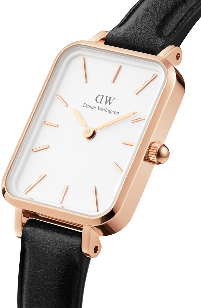Daniel Wellington Quadro Sheffield Leather Strap Watch, 20mm x 26mm, Alternate, color, Rose Gold/White
