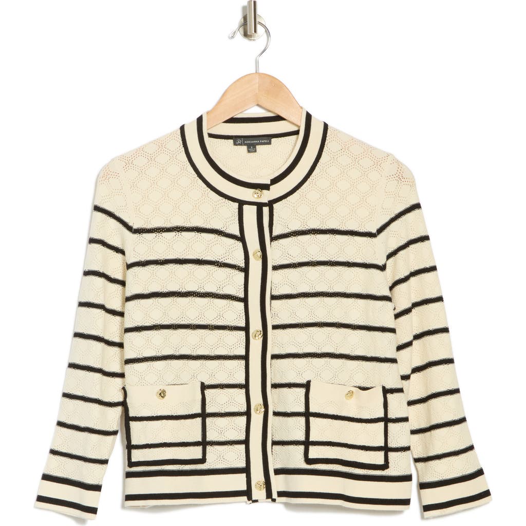 ADRIANNA PAPELL ADRIANNA PAPELL STRIPE BUTTON CARDIGAN