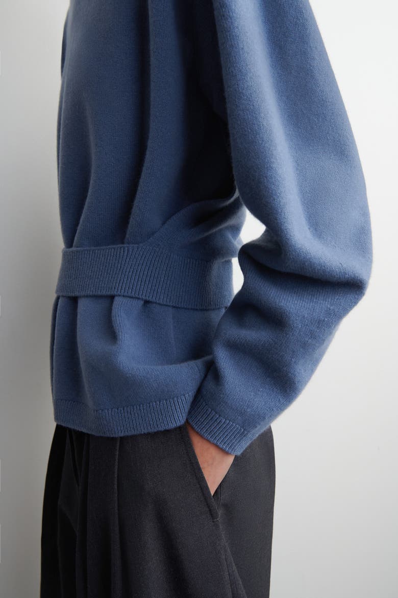 Belt-detail Merino Wool Sweater, Alternate, color, BLUE MEDIUM DUSTY