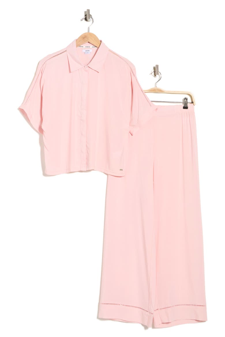 Short Sleeve Button-Up Shirt & Pants Pajamas, Alternate, color, PINK