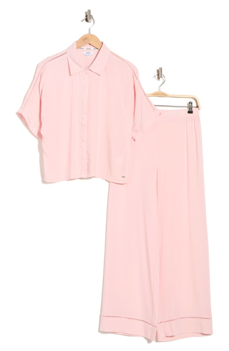 JASON WU Short Sleeve Button-Up Shirt & Pants Pajamas, Main, color, Pink