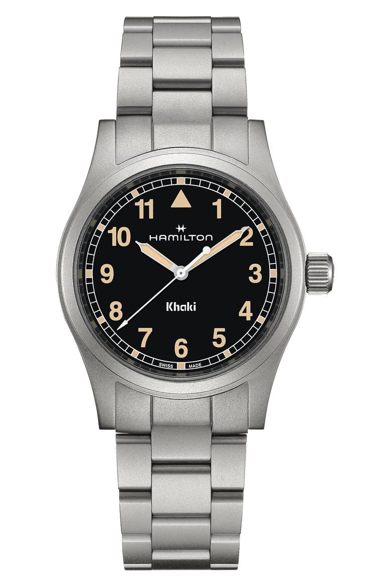 Khaki Field Bracelet Watch, 38mm, Main, color, BLACK