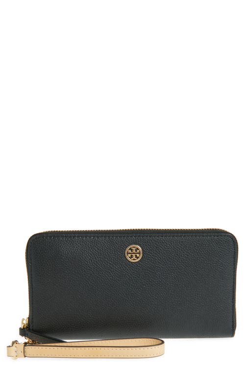 Tory Burch Robinson Pebble Leather Zip Continental Wallet In Black