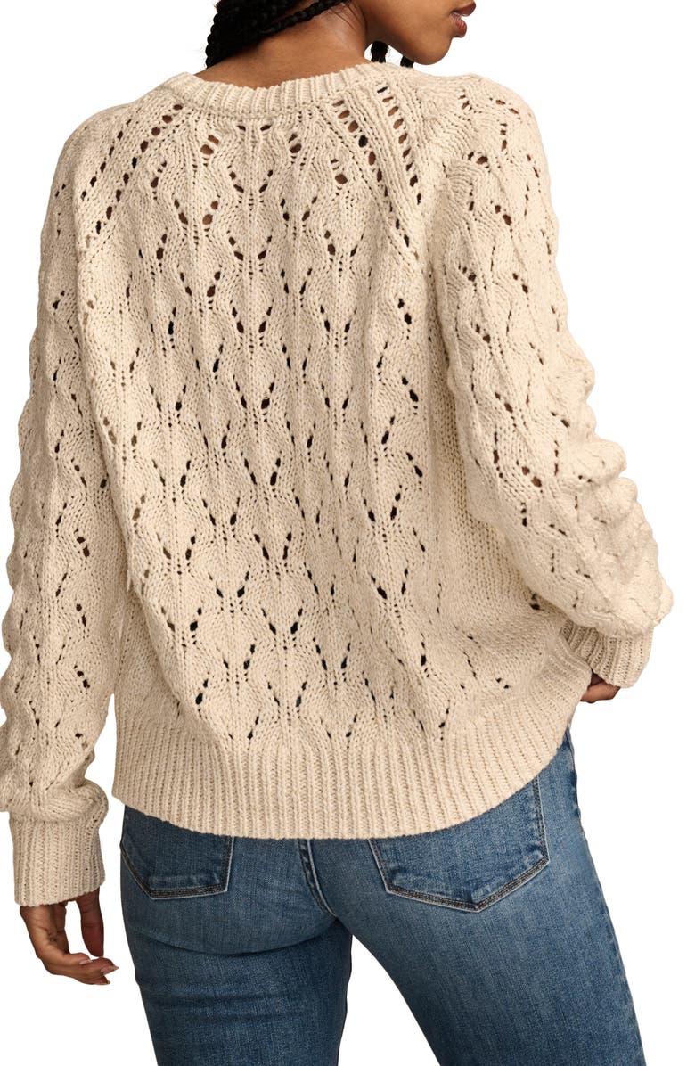 Lucky Brand Shine Cotton Blend Pointelle Cardigan, Alternate, color, Tofu