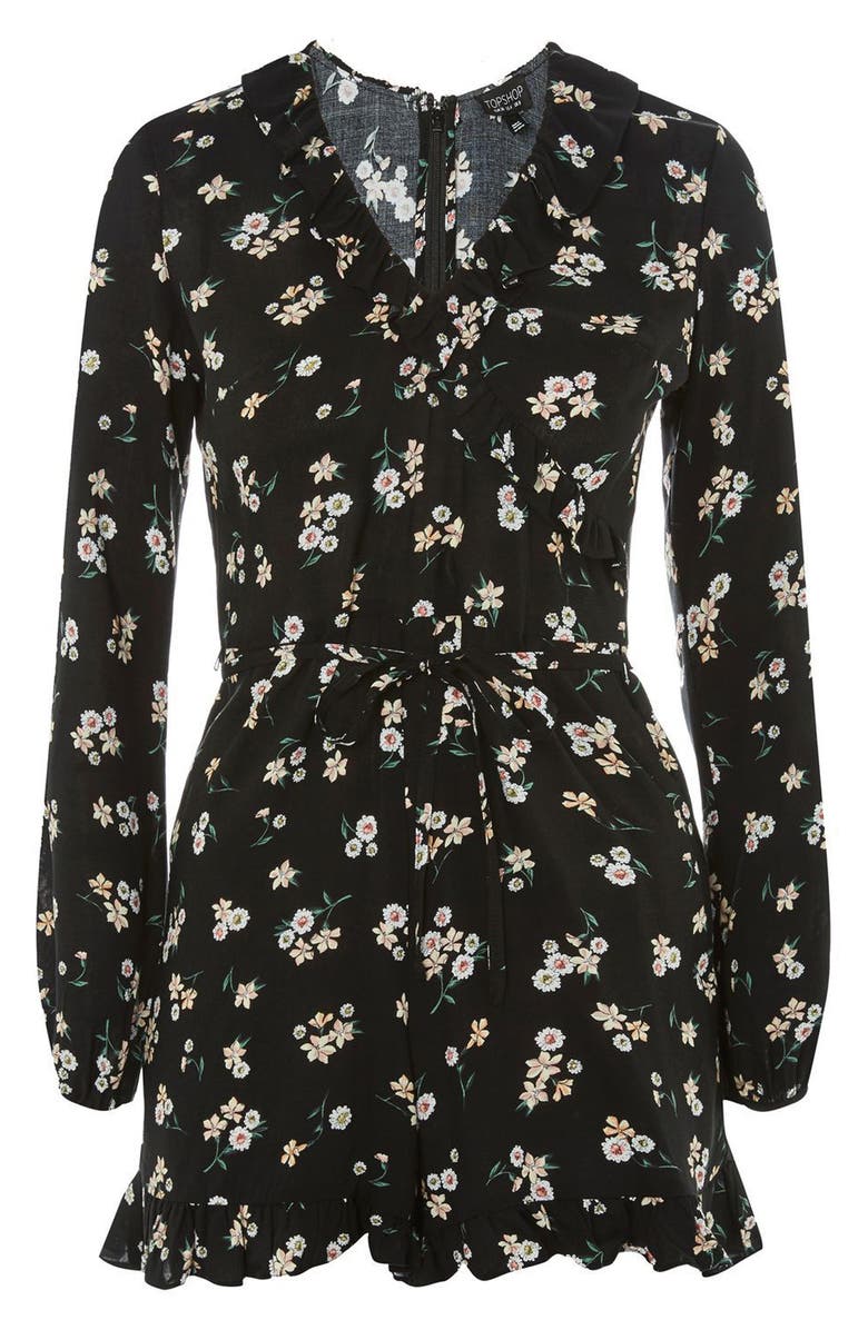 Topshop Floral Wrap Frill Romper, Alternate, color,