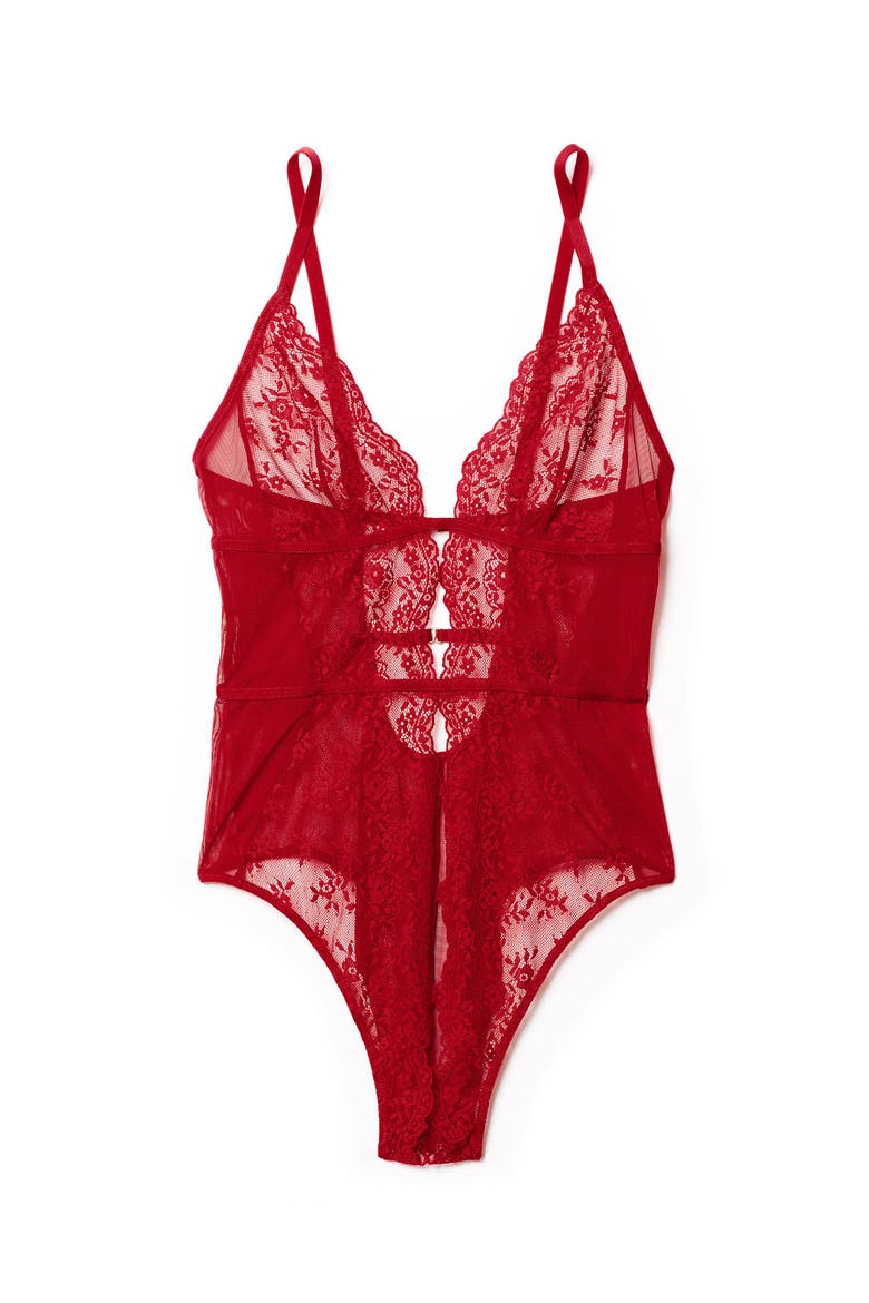 Rosie Crotchless Bodysuit Lingerie, Alternate, color, True Red