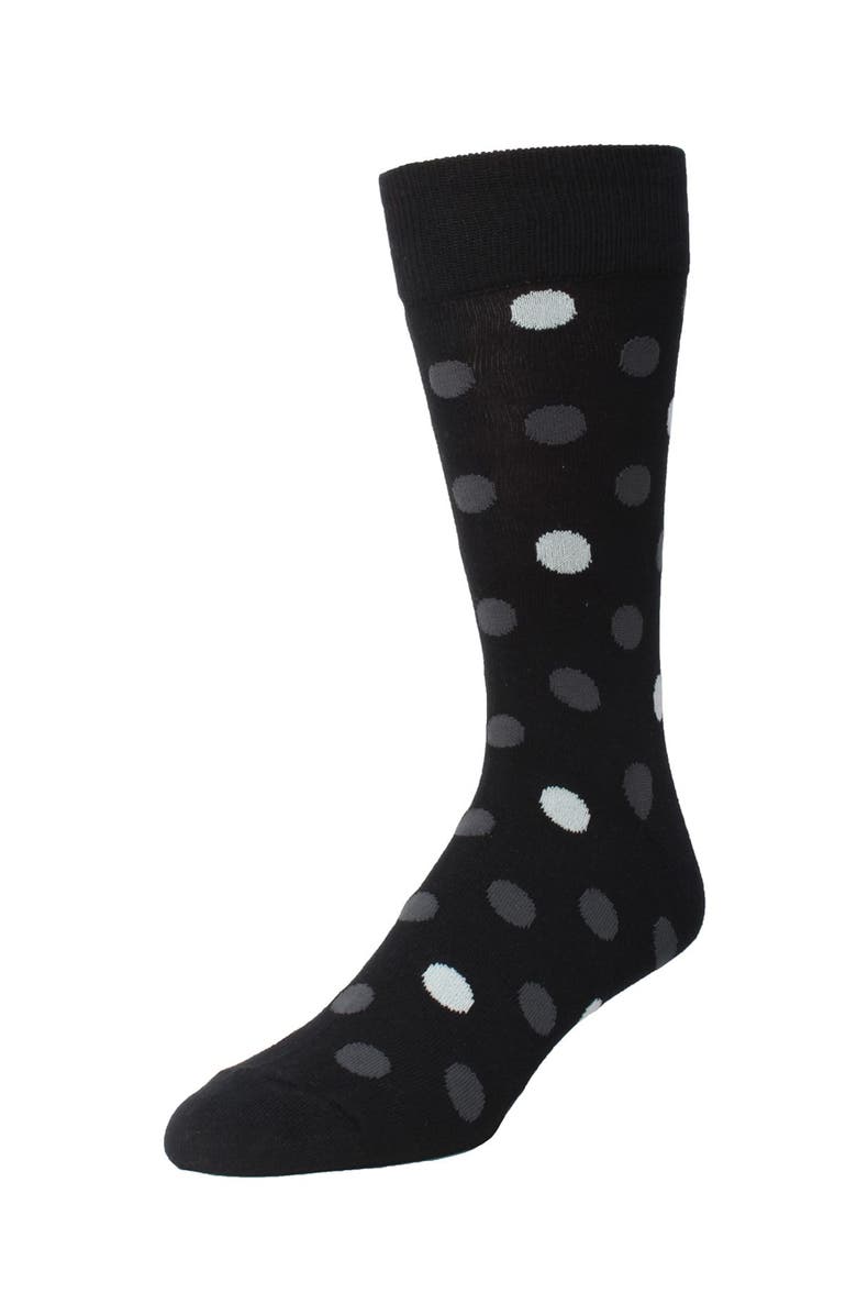MeMoi Spots and Dots Ribbed Crew Socks, Alternate, color, Black