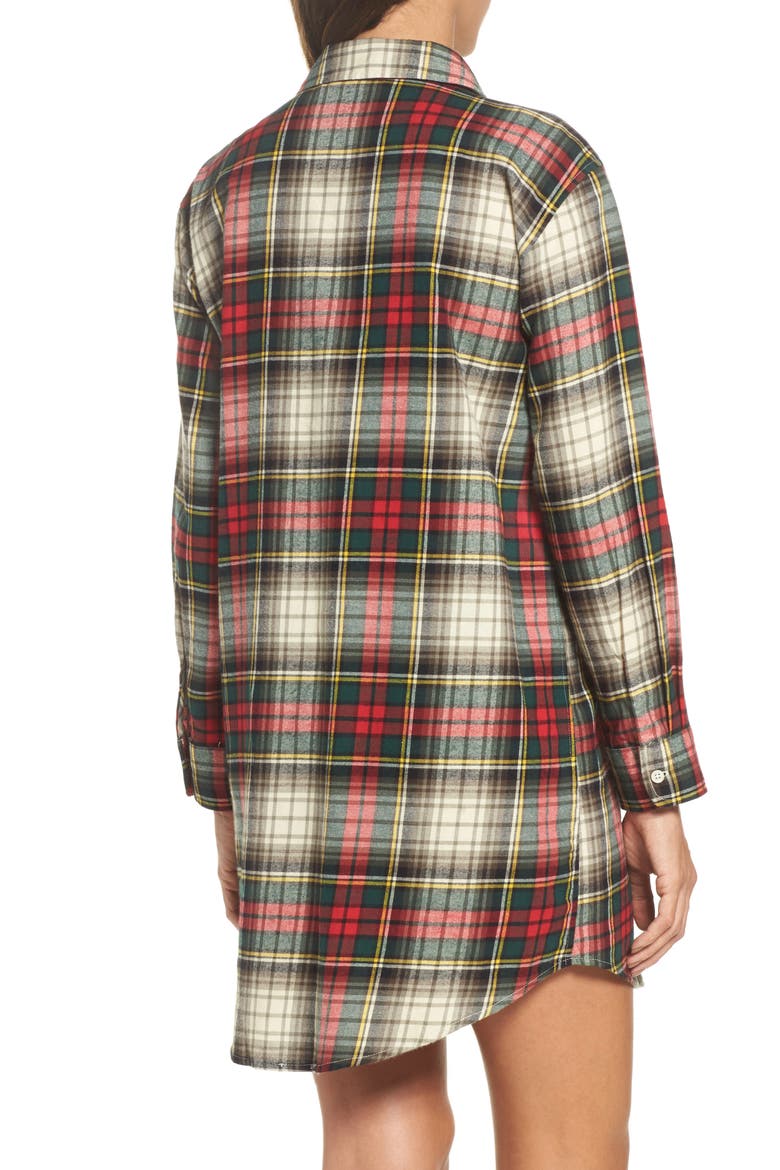 Flannel Sleep Shirt, Alternate, color, IVORY PLAID
