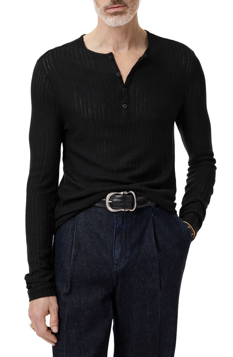 John Varvatos Araujo Regular Fit Rib Henley, Main, color, Black