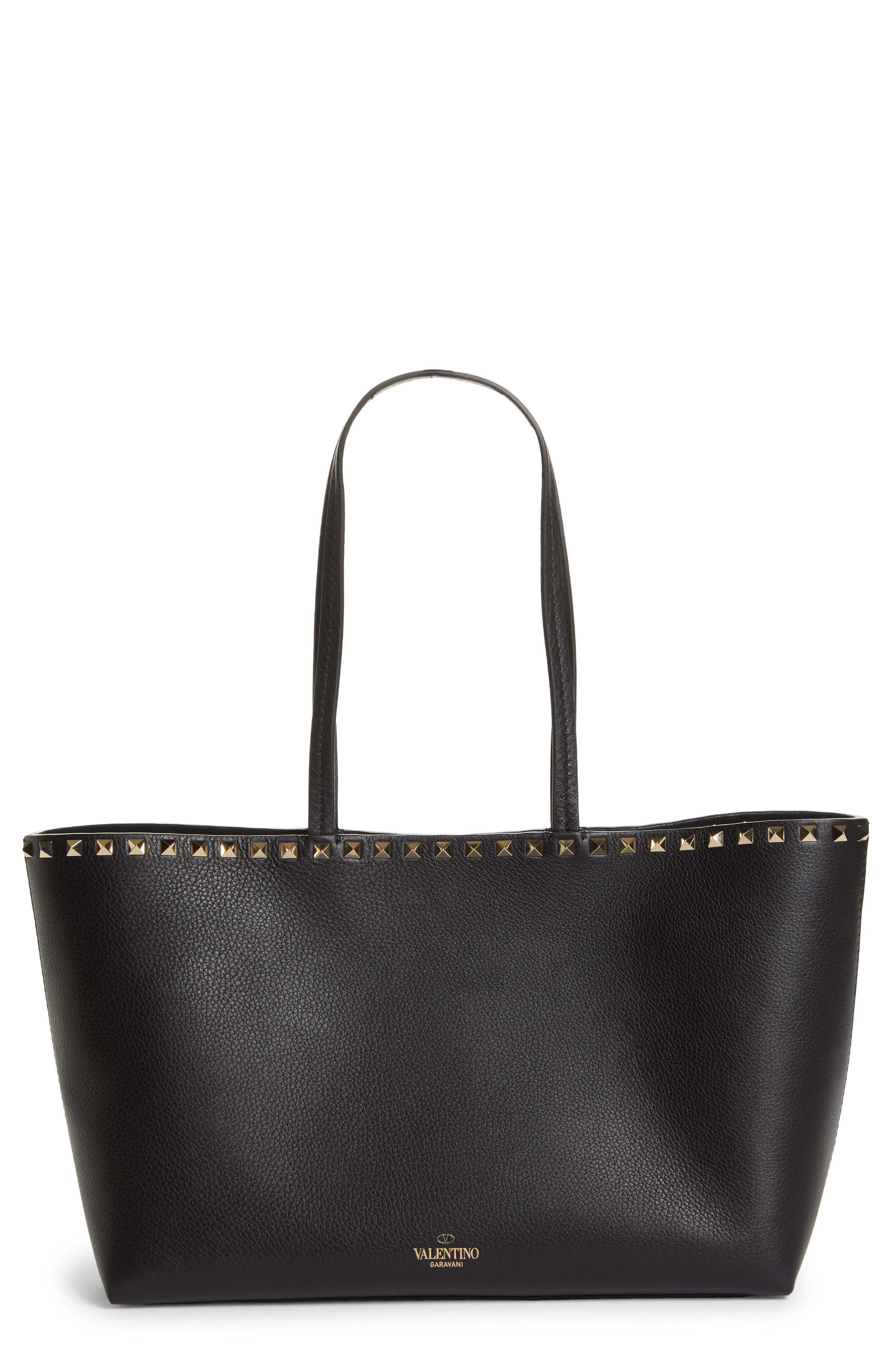 Valentino Garavani Small Rockstud Leather Tote, Main, color, 