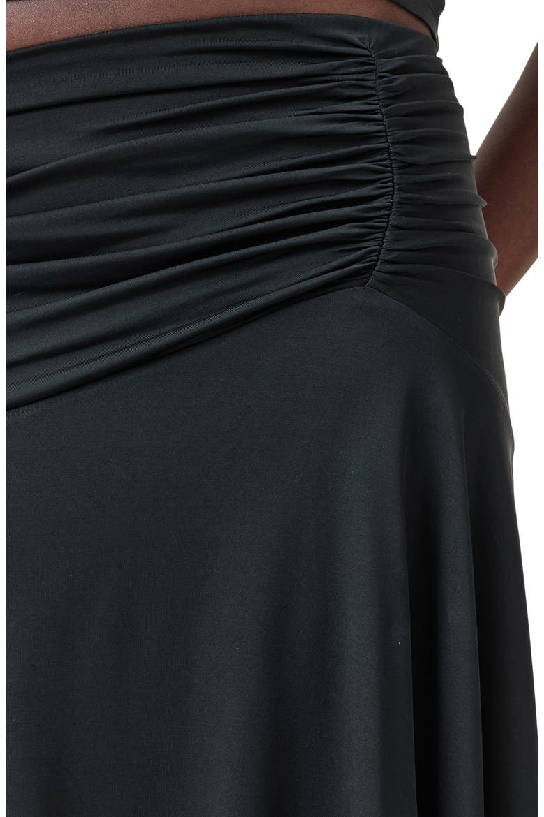 Annalie Asymmetric Ruched Midi Skirt, Alternate, color, BLACK