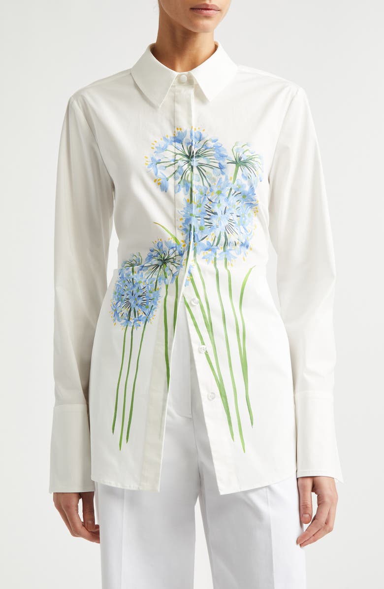 Oscar de la Renta Allium Cotton Poplin Blouse, Main, color, Blue/ White