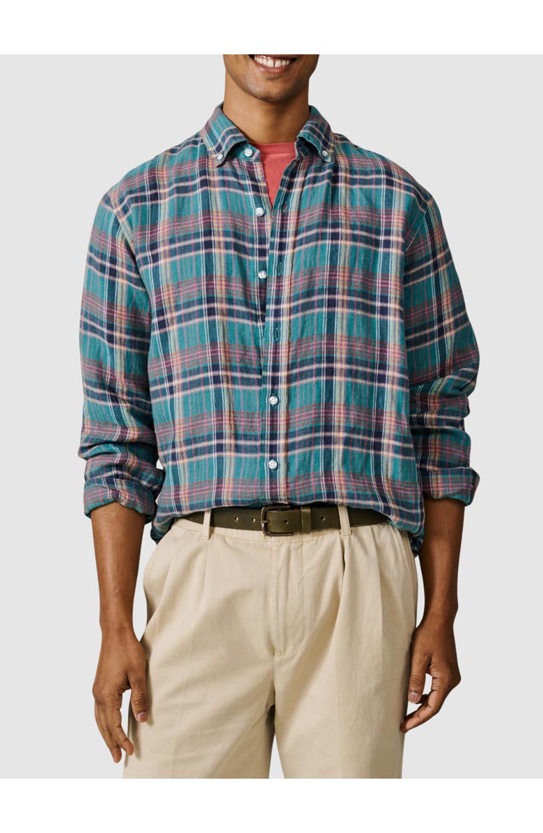Aubin Croyland Madras Button-Down Linen Shirt, Alternate, color, Green Check