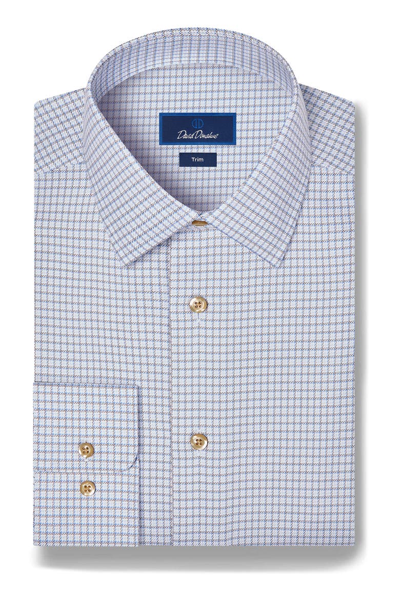 Trim Fit Checked Twill Dress Shirt, Main, color, SKY/ CHOCOLATE