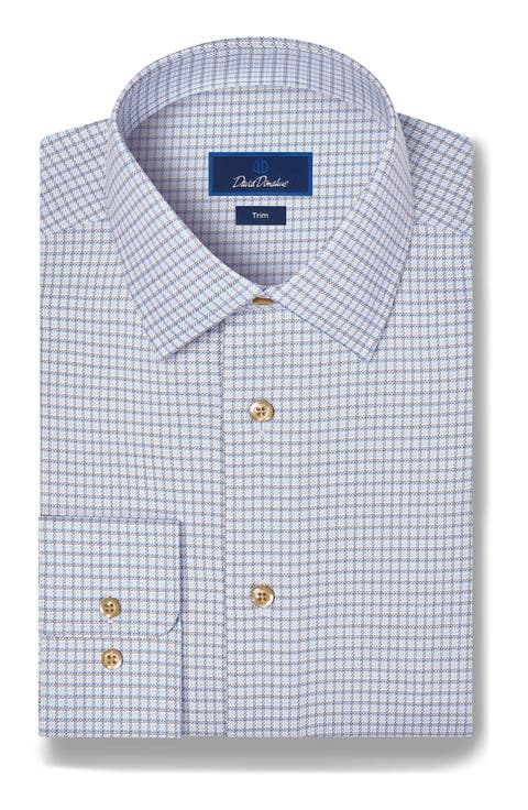 Trim Fit Checked Twill Dress Shirt