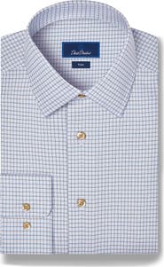 David Donahue Trim Fit Checked Twill Dress Shirt