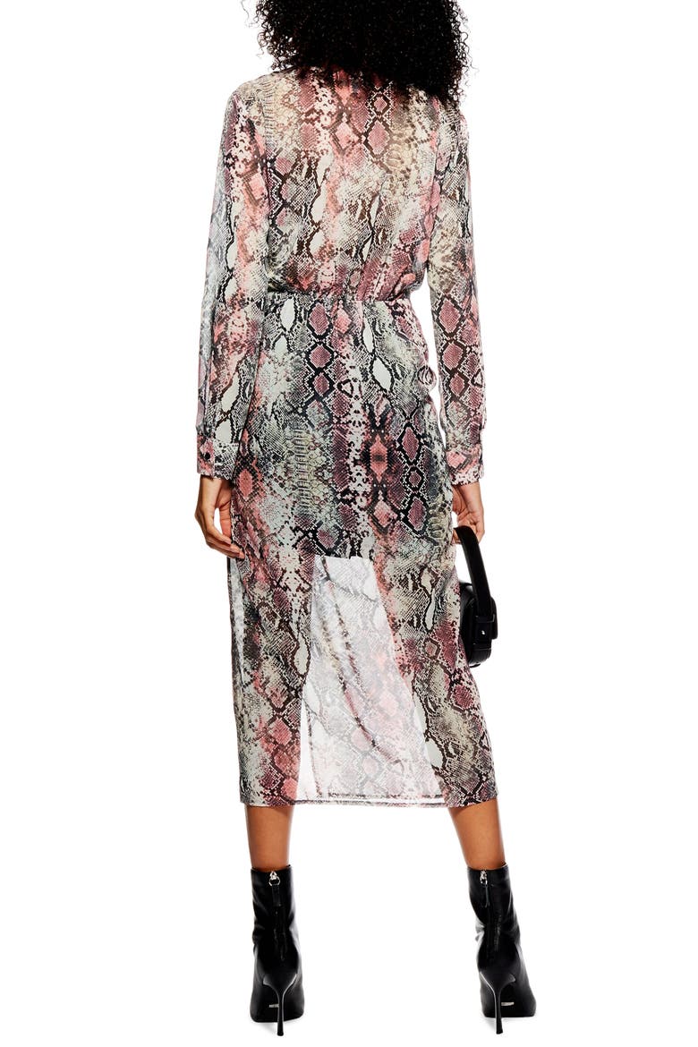 Snake Print Chiffon Midi Dress, Alternate, color, PINK