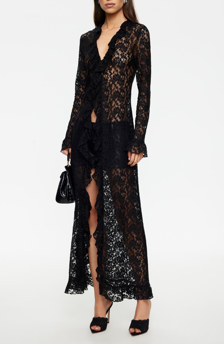 LIONESS Long Nights Lace Maxi Dress, Alternate, color, Noir