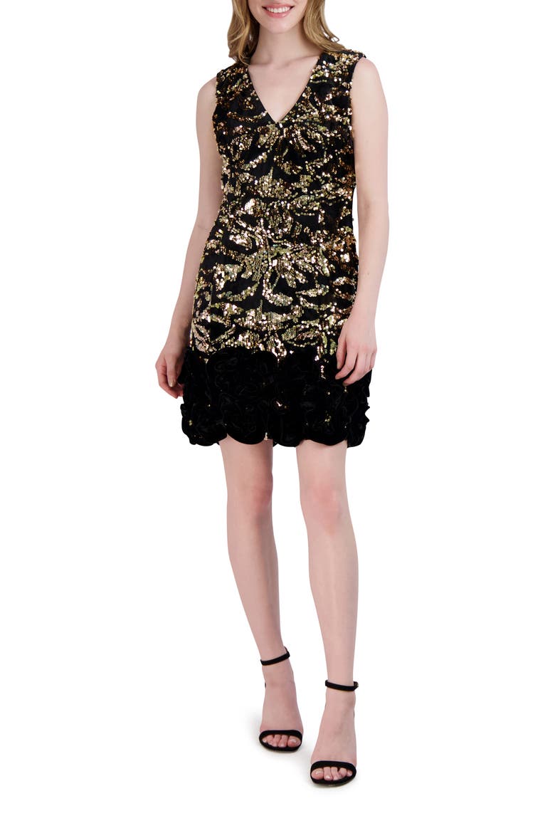 Ruffle Hem Sleeveless Dress, Main, color, BLACK/ GOLD