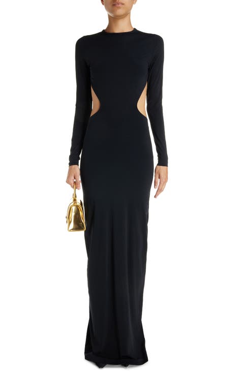 Cutout Long Sleeve Stretch Jersey Gown