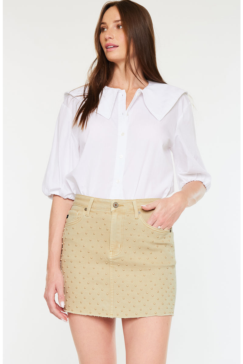 Rowan Pearl Detail Mini Skirt, Alternate, color, Taupe