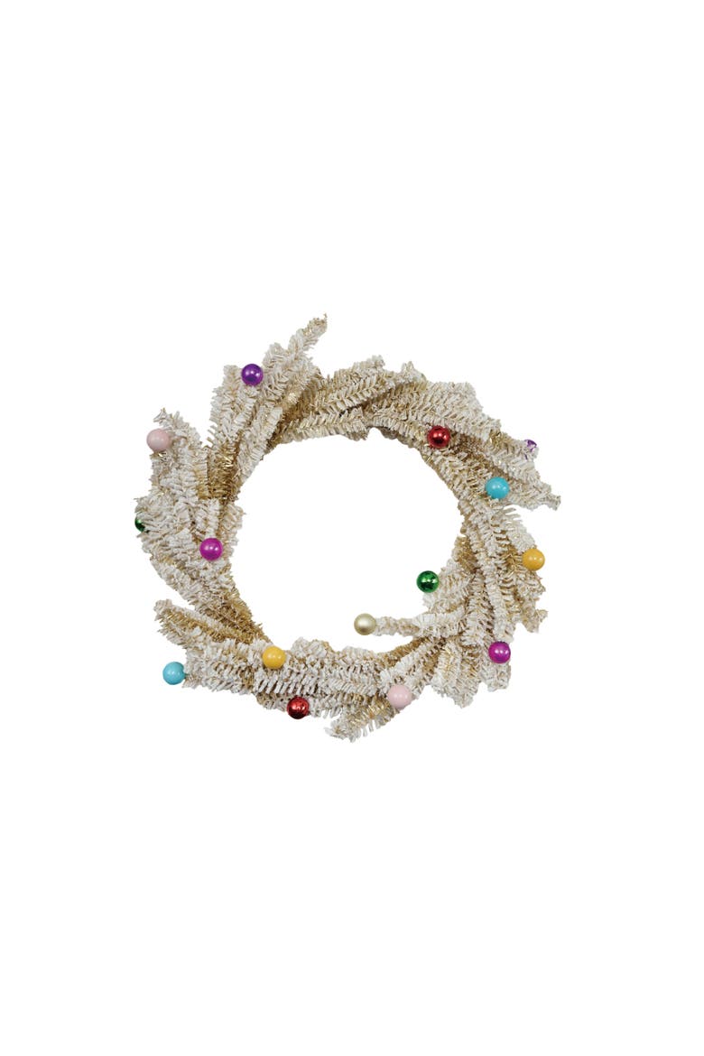 Eclectic Ornamented Wreath in PVC and Iron, Main, color, Multicolor