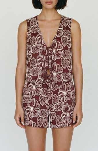 Millia Floral Embroidered Tie Front Top
