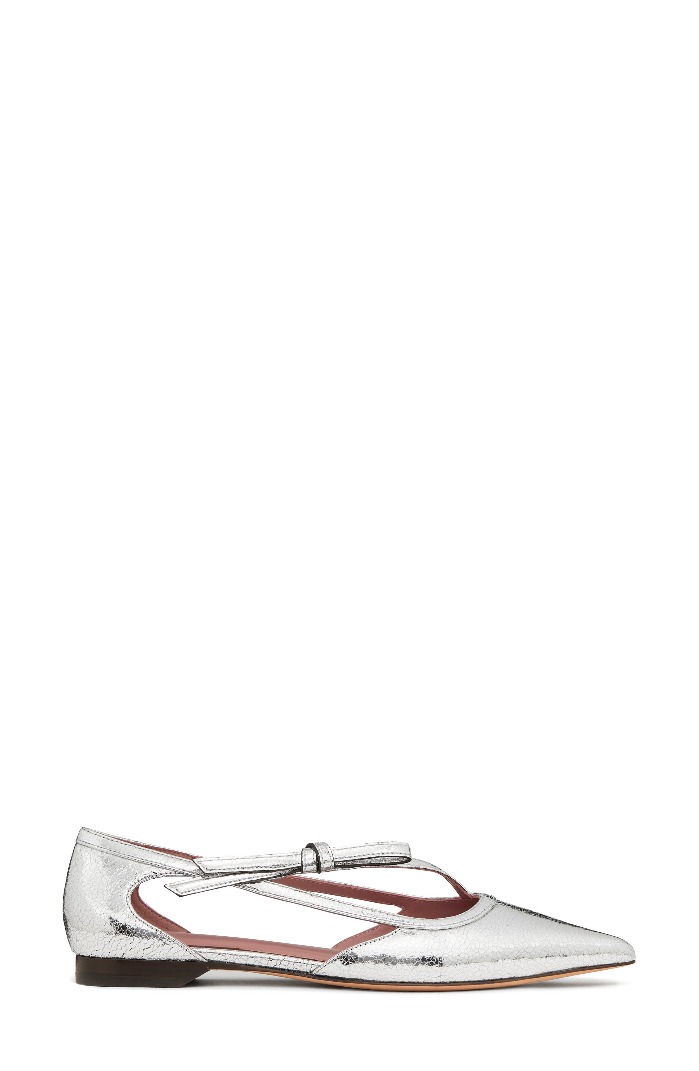 loop pointed toe leather flat, Alternate, color, SILVER