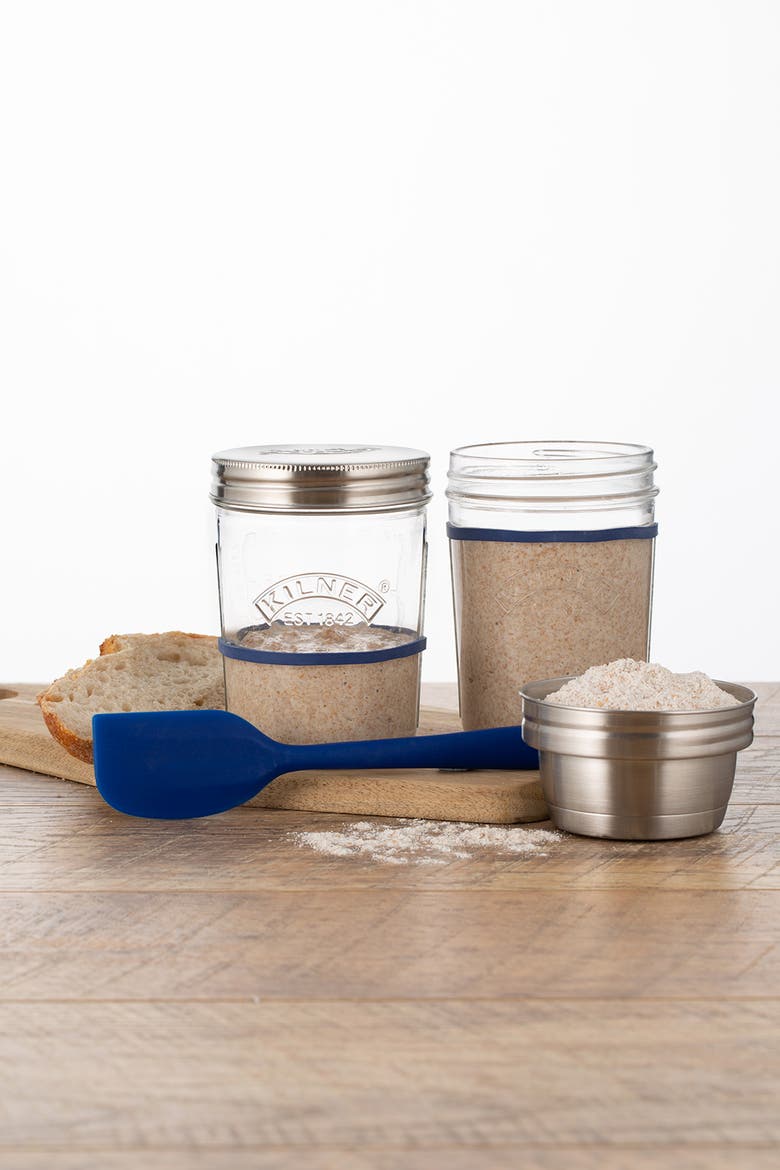Sourdough Starter Set, 2 Glass Jars with Spatula and Measuring Markers, Alternate, color, Clear