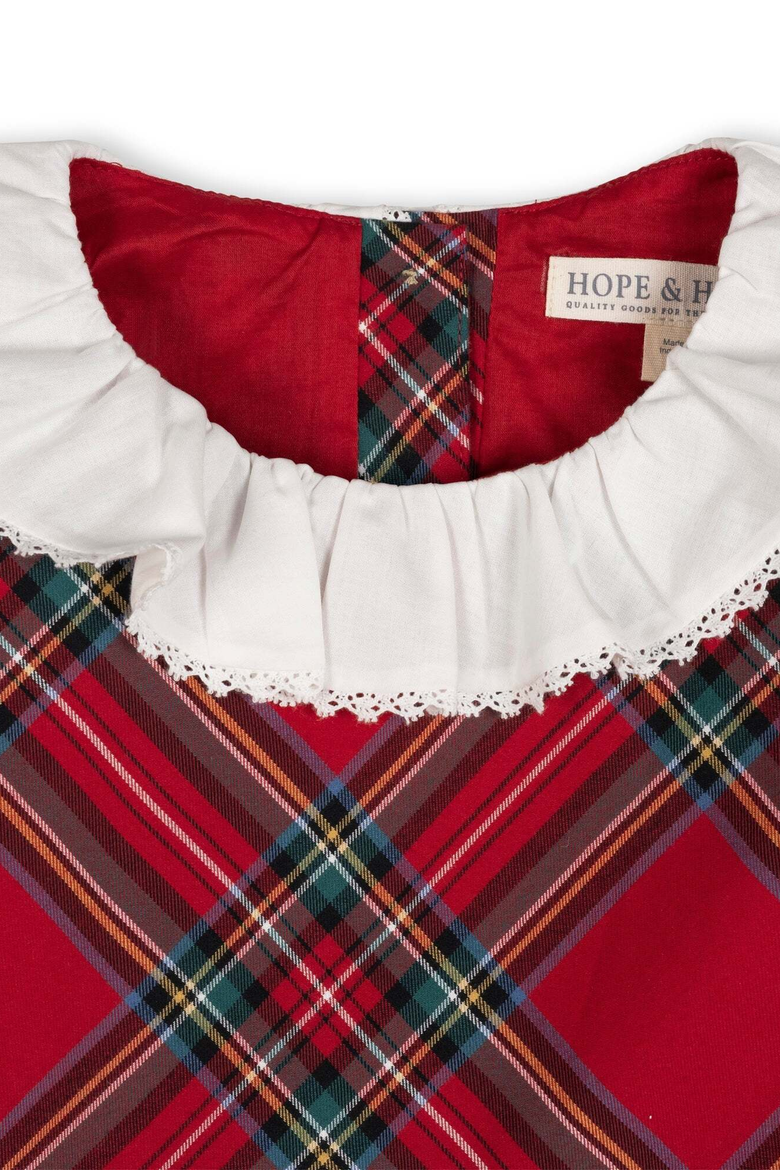 Kids' Organic Ruffle Collar Party Dress, Alternate, color, Red Holiday Tartan