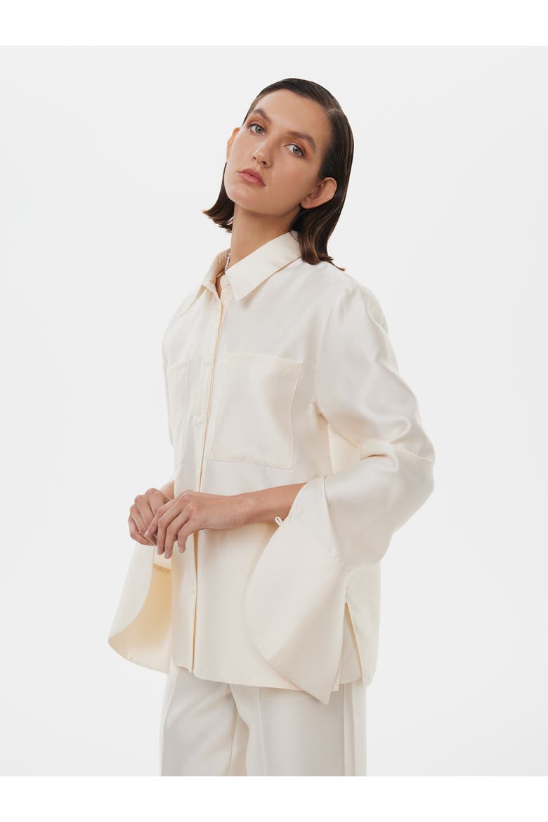 Silk-Wool Blend Fitted Shirt, Alternate, color, Cream White