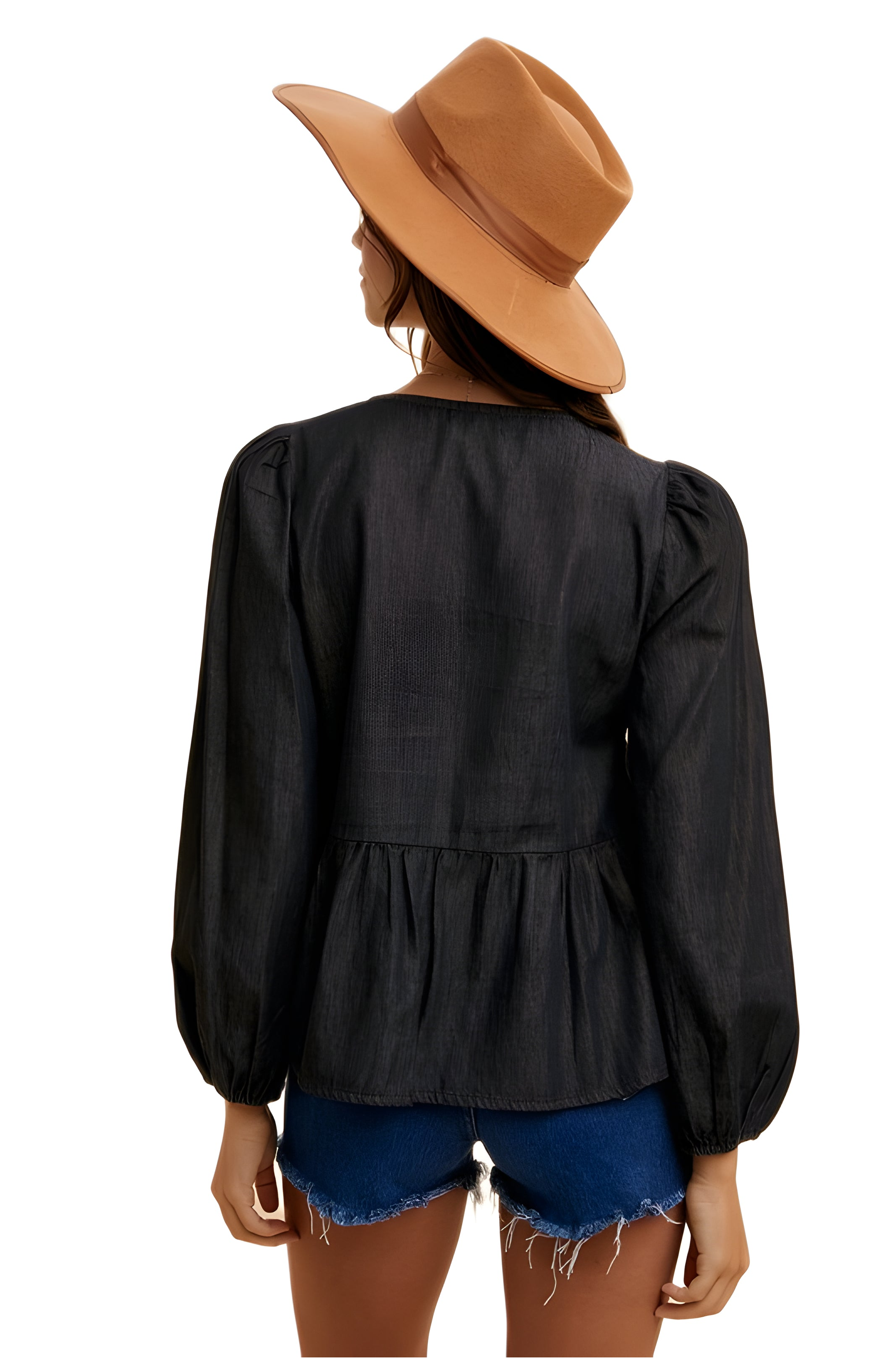 Long Sleeve Tie-Front Peplum Blouse - image 2