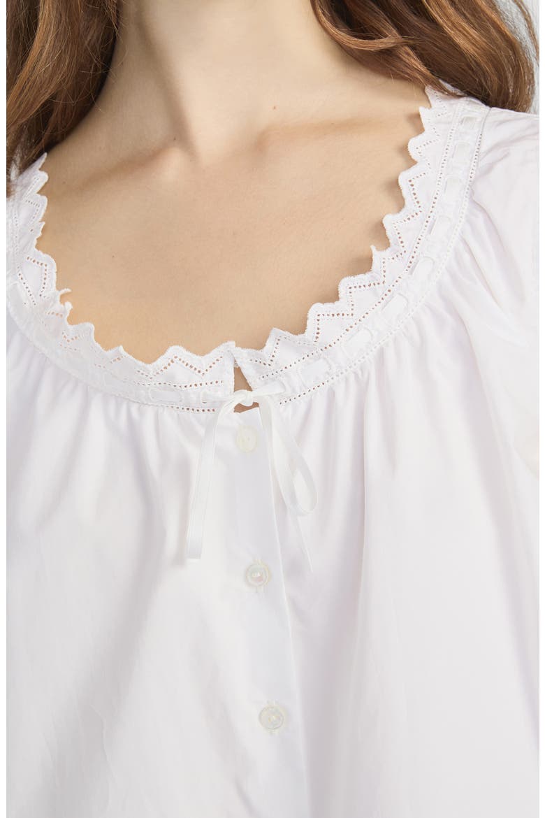 The Serene Eyelet Trim Cotton Top, Alternate, color, WHITE
