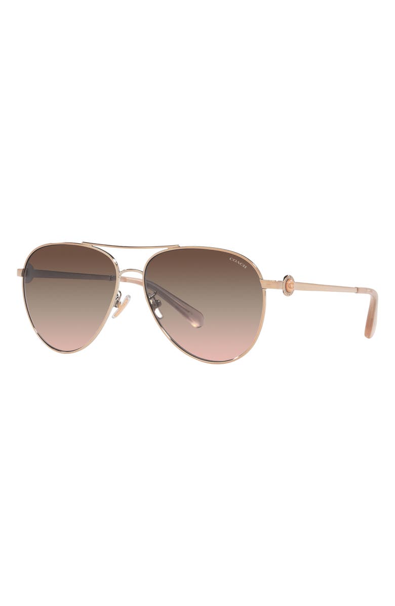 COACH 58mm Gradient Aviator Sunglasses, Alternate, color, Shiny Rose Gold
