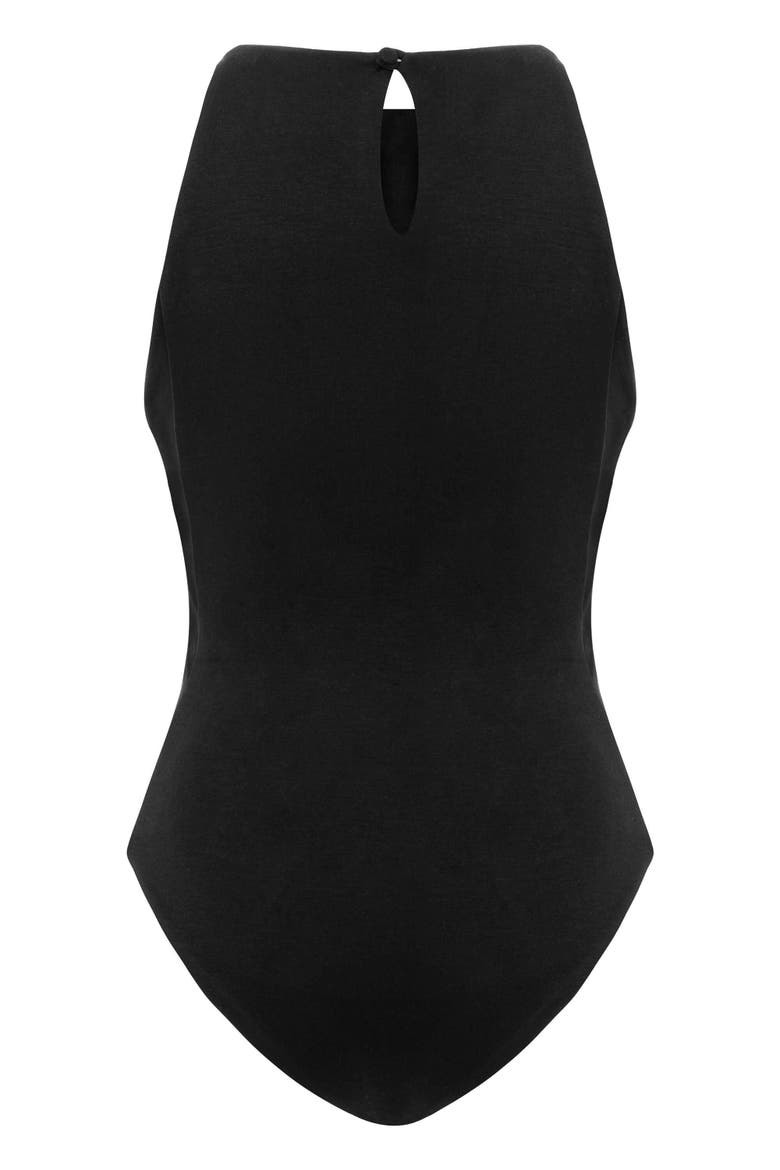 Pera Bodysuit Denim Jumpsuit - Stylish Cutout, Alternate, color, Black