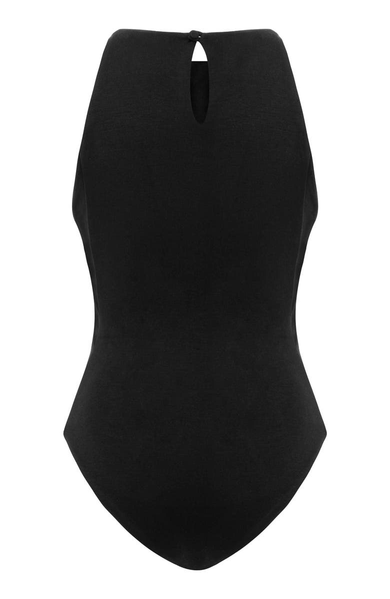 Jendue US Pera Bodysuit Denim Jumpsuit - Stylish Cutout, Alternate, color, Black