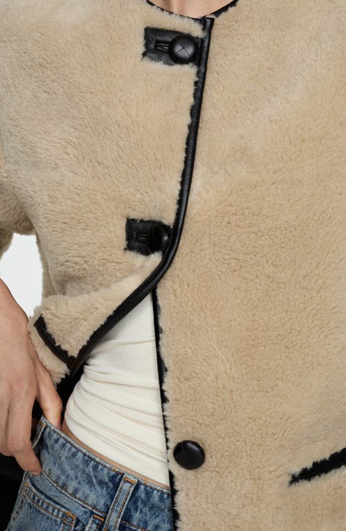 Mango Contrast Faux Leather Trim Faux Fur Toggle Coat