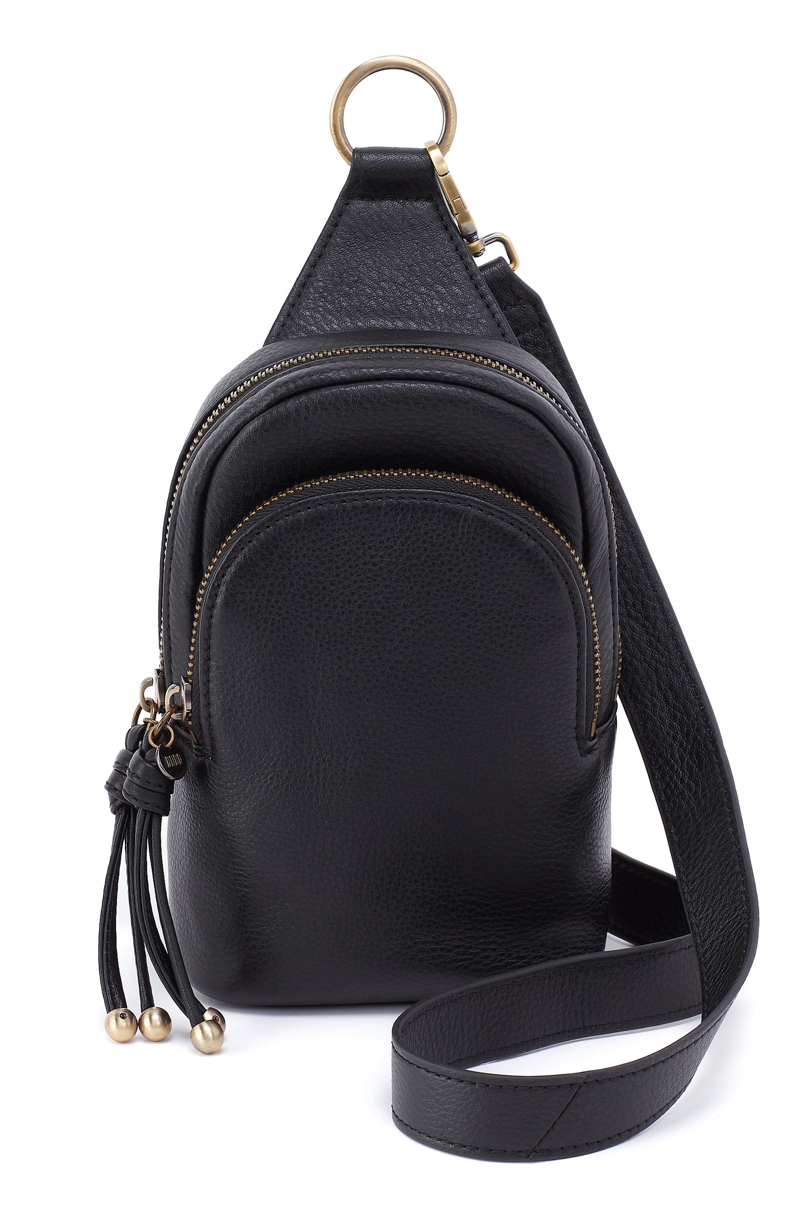 HOBO Small Cass Leather Sling Bag, Main, color, Black