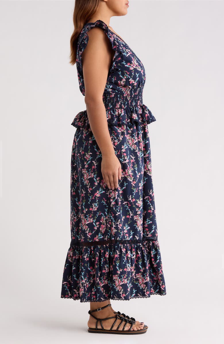 Treasure & Bond Floral Flutter Sleeve Peplum Maxi Dress, Alternate, color, Navy Lilibet Floral