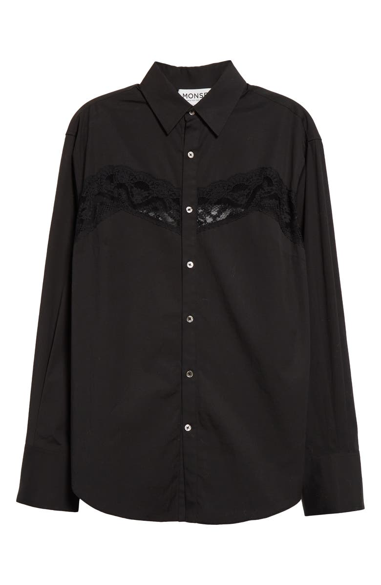 MONSE Lace Inset Cotton Blend Button-Up Shirt, Alternate, color, 