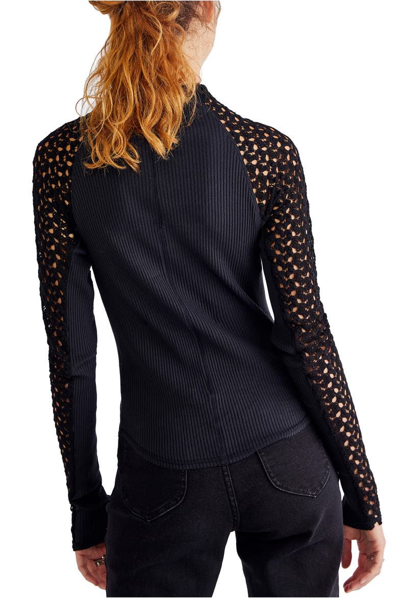 Celmente Lace Sleeve Mock Neck Top, Alternate, color, BLACK