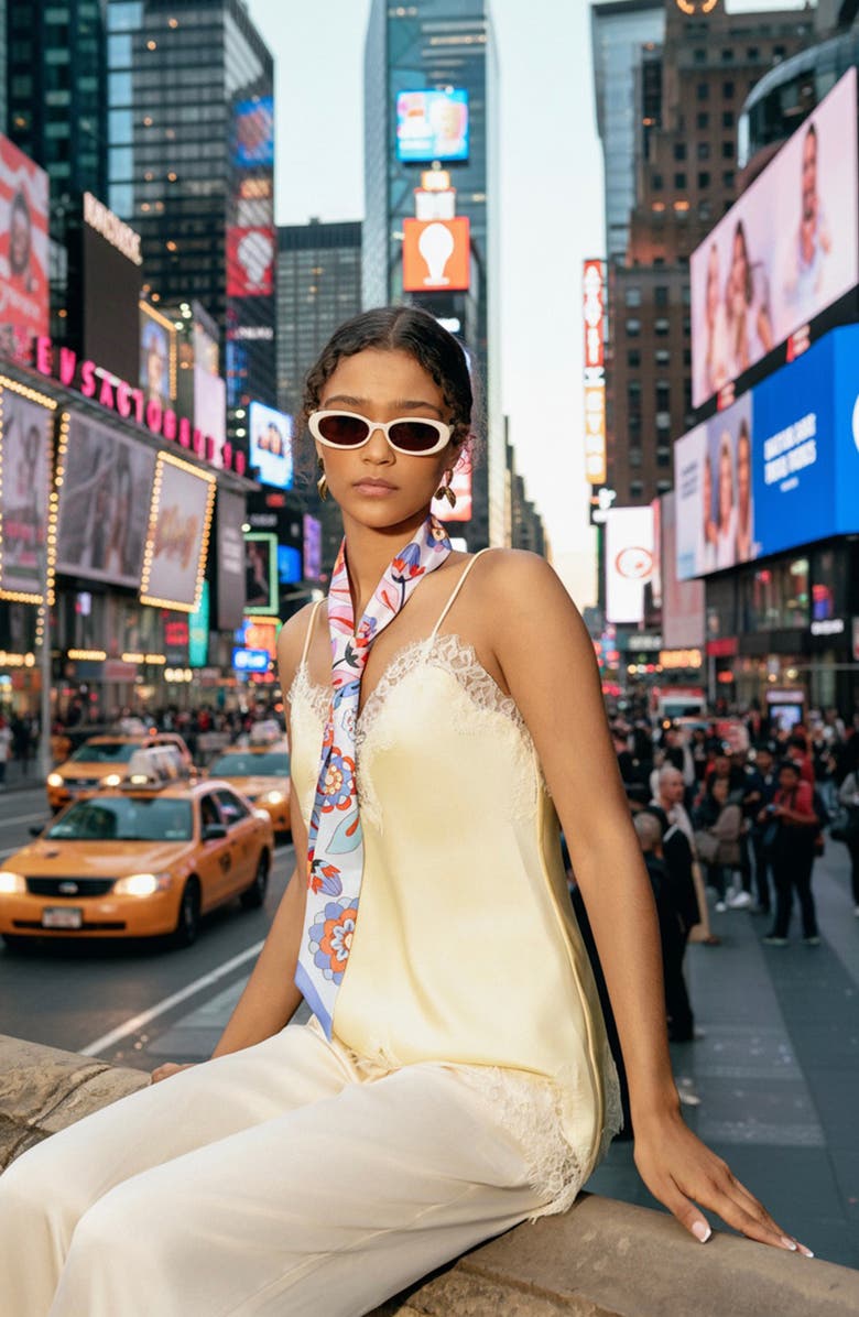 Jessie Zhao New York Silk Skinny Scarf Pink Garden, Alternate, color, Pink