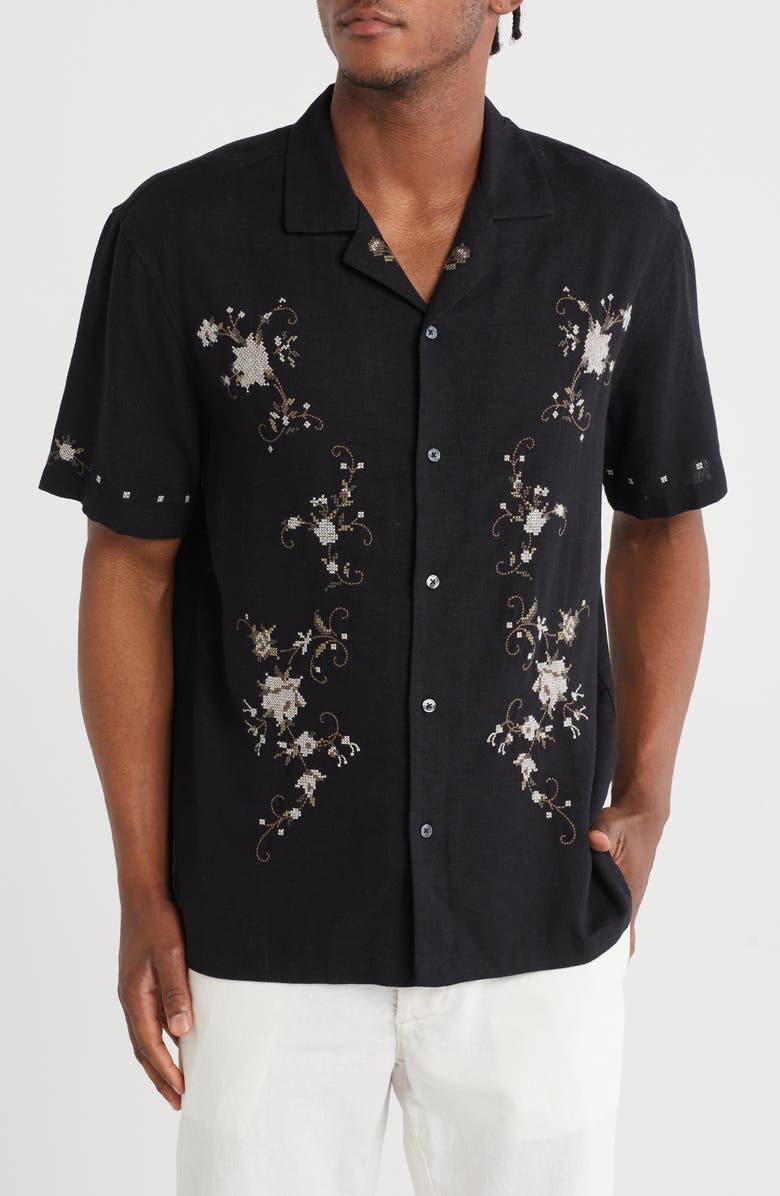 TRUTH Embroidered Flowers Button-Up Camp Shirt, Main, color,