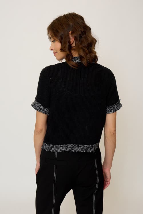 Central Park West Maribel Frayed Edge Tweed Sweater Tee In Black