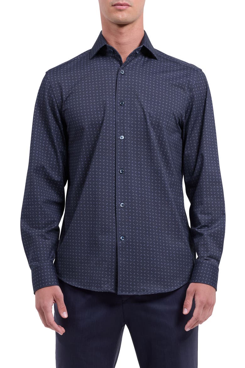 Devon OoohCotton® Geo Print Button-Up Shirt, Main, color, NIGHT BLUE