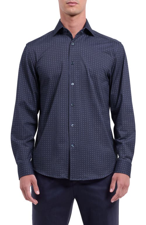 Bugatchi Devon Ooohcotton® Geo Print Button-up Shirt In Blue